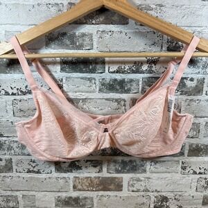 NWT Soma‎ Unlined Perfect Coverage Bra Pink Stretch Lace 38C
